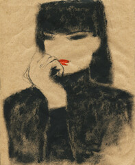 abstract woman portrait. watercolor painting. illustration