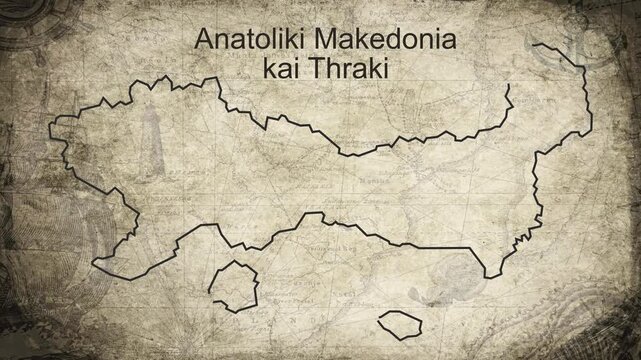 Anatoliki Makedonia kai Thraki map drawn on a cartography background sheet of paper