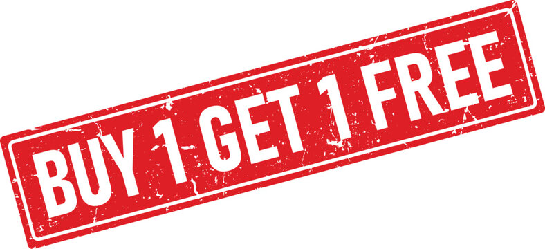 Red Rubber Stamp with Buy One Get One Free Text Displayed
