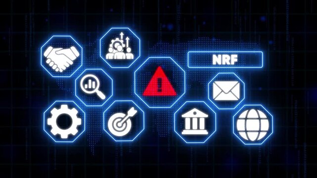 Business Warning Signs N R F Alert Symbols Web Interface NRF alert digital symbols neon blue hexagons