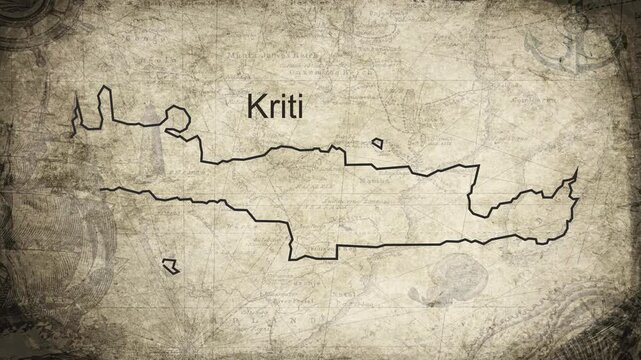 Kriti map drawn on a cartography background sheet of paper