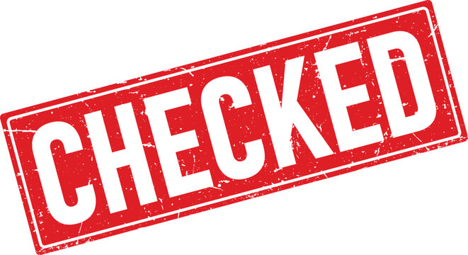 Red Grunge Checked Stamp Quality Control, Verification, and Approval Indicated Symbol