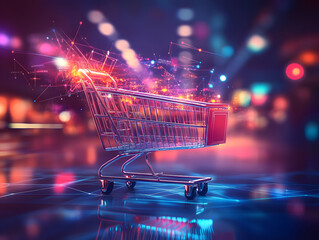 Futuristic shopping cart represents digital commerce