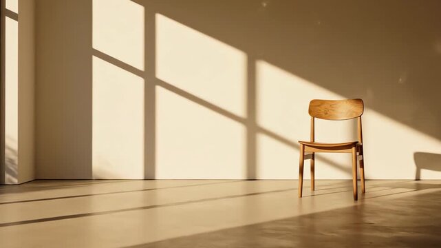 Cinematic Empty Minimalist Room with Slow Moving Sunlight and Soft Shadows - AI Generated