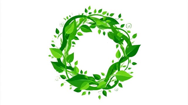 Green vine circle graphic with leaves on white background