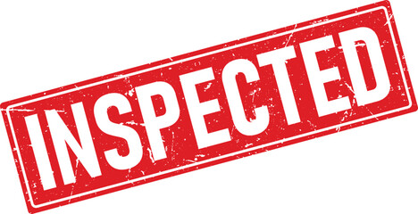 Red Rectangular Grunge Stamp with INSPECTED Message Centered Diagonally on a Clean White Backdrop