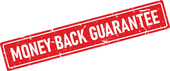 Distressed Red Money Back Guarantee Stamp with White Text Isolated on White Background