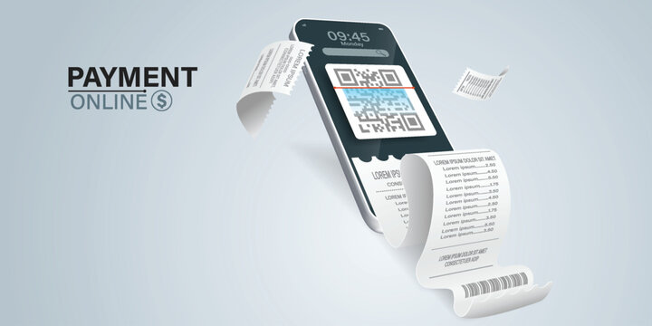 Bill of expenses is on mobile phone.Pay bills with mobile phone.Online shopping spending.Online shopping via smartphone.Bill payment flat isometric vector concept of mobile payment, shopping, banking.