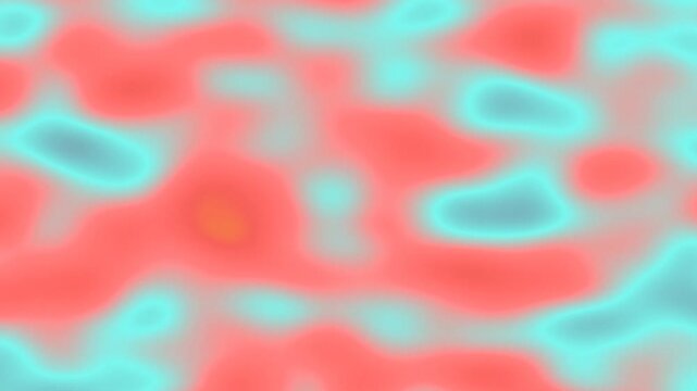 A blurry, abstract pattern of red, orange, and light blue colors, resembling a heat map or thermal imaging.