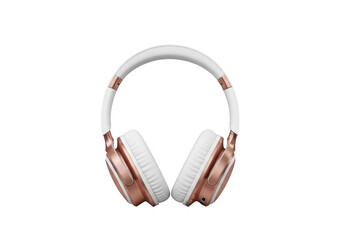 Fototapeta premium White and rose gold headphones on white background isolated on transparent background