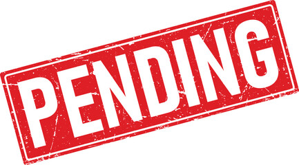 Distressed Red Pending Stamp with White Text on a White Background, Diagonal View