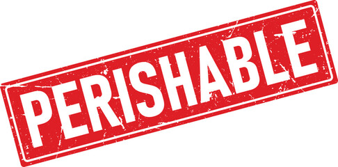 Red Perishable Rubber Stamp Illustration with a Distressed Texture and Bold White Lettering