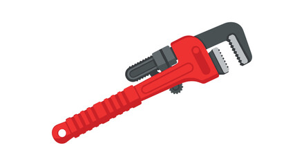 Diagonal View of a Red Adjustable Pipe Wrench Featuring Textured Grip and Serrated Steel Jaws for Professional Plumbing and Mechanical Engineering Repair Work.