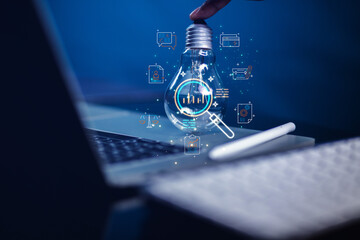 Business owners are analyzing growth using graphs that show rising spikes and percentage symbols,...