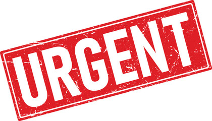 Red Textured Rubber Stamp Impression with the Word Urgent Angled on a White Background