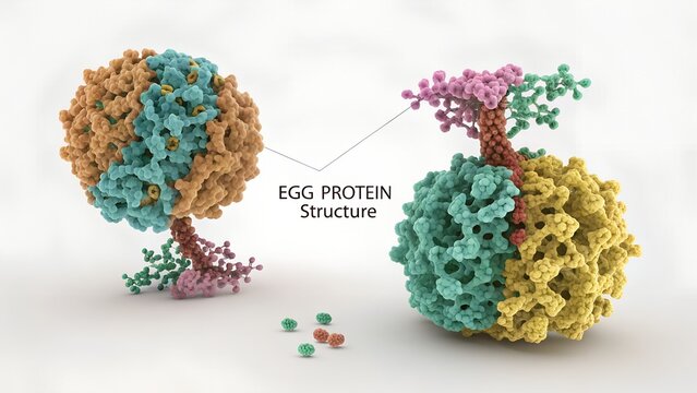 Scientific 3D Molecular Model of Egg Protein Structure Illustrating Ovalbumin for Biochemistry Research