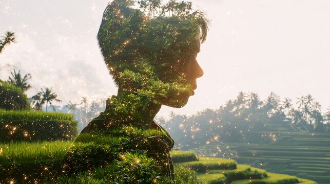 double exposure natural city human nature gaphic background