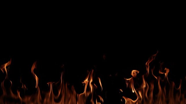 Burning fire line spreading on black background