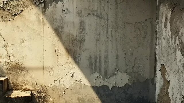 Sunlight Streaming Through Cracked Concrete Stairway.