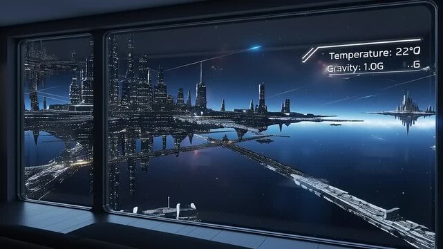 Futuristic Space Station View from Control Room.