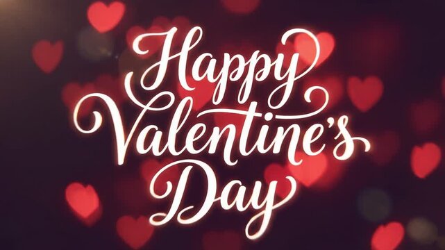 This video features a bokeh background with heart shapes and a stylish "Happy Valentine's Day" message. The scene evokes a mood of love and celebration, ideal for greetings, social media posts