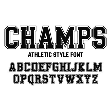Athletic Varsity Alphabet Font Vector, Collegiate Style Block Letters for Sports and University Team Branding