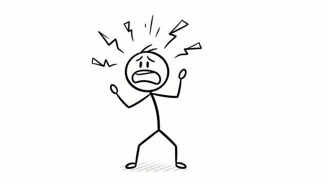 Scared stick figure with lightning bolts radiating from head, representing stress and anxiety.