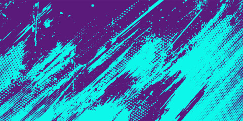 Abstract Sports Background with Blue and Purple Brush Texture and Halftone Effect. Grunge Background modern