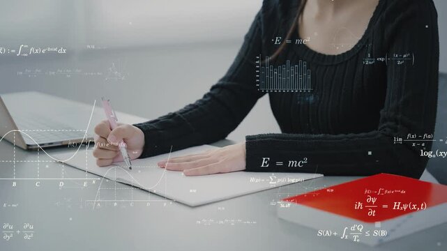 Statistical data concept with woman studying using laptop