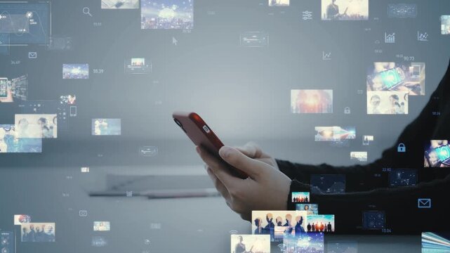 Woman using smartphone and video technology concept