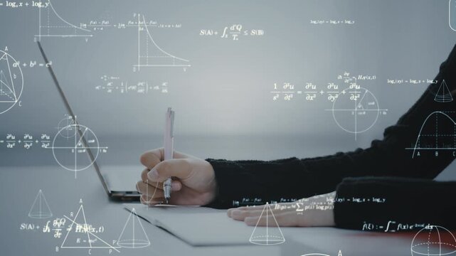 Science and technology concept with woman studying at desk