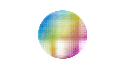 Rainbow-colored circular pattern of dots on a white background