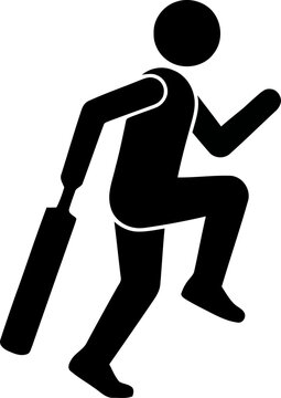Cricket Player Running with Bat Silhouette Icon