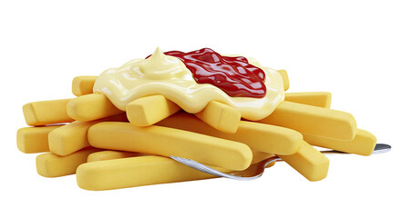 French Fries with Ketchup and Mayonnaise