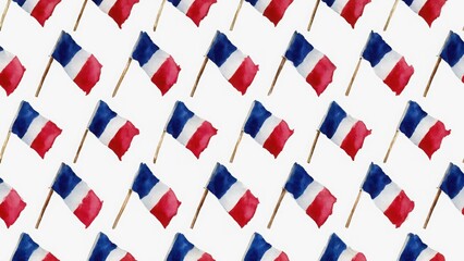 Pattern of small French flags on white background