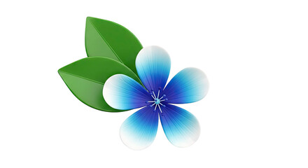 Stylized Blue Flower with Green Leaves