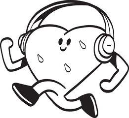 Cartoon Heart Running with Headphones