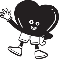Illustrated Heart Character Waving Hello
