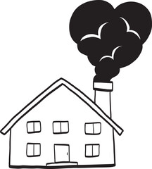Illustration of House with Smoke from Chimney