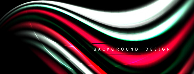 Abstract flowing lines, vibrant colors over black background. Modern design element, dynamic curves create visual interest.