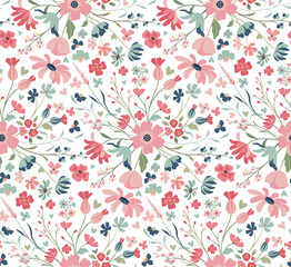Modern vector floral seamless pattern. A colorful endless pattern of flowers and plants. Romantic design