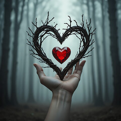 Hand Holding Heart Shaped Tree Love Concept