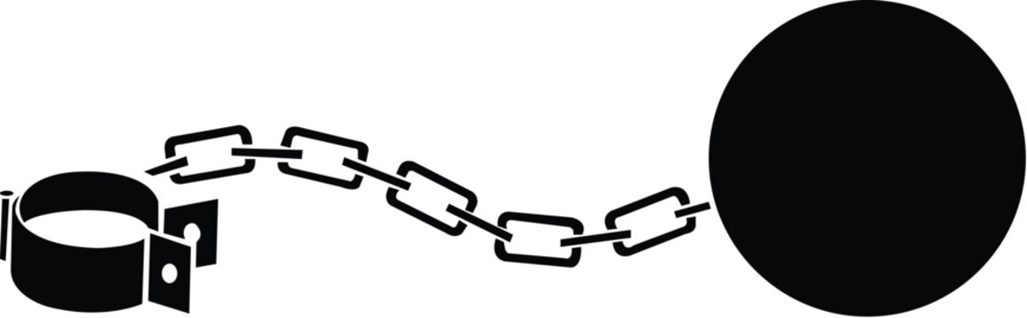 Leg with iron chain with shackle and ball vector illustration, stock vector