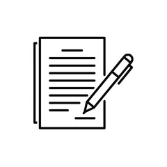 Black and white icon of a pencil writing on a document vector