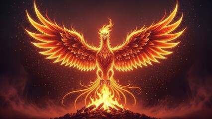 Fiery Phoenix Rising from Ashes