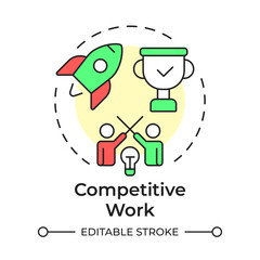 Competitive work multi color concept icon. Business startup, team leadership. Product success. Round shape line illustration. Abstract idea. Graphic design. Easy to use in presentation, article