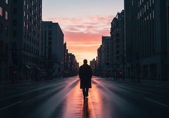Fototapeta premium Silhouette in the city at sunset