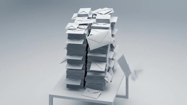 Stack of white envelopes on table against white background