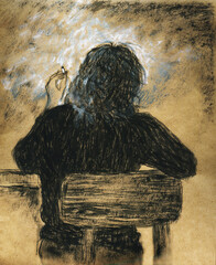 woman smoking cigarette. watercolor illustration