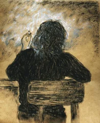 woman smoking cigarette. watercolor illustration © Anna Ismagilova